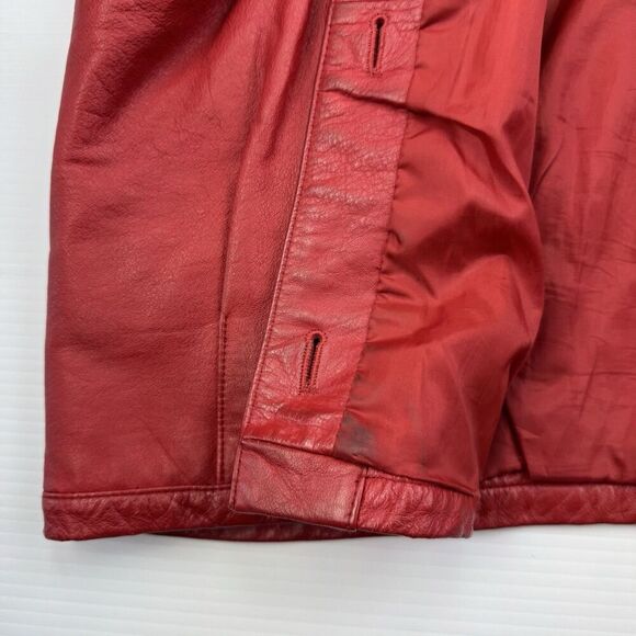 Vintage Jacqueline Ferrar Red Leather Coat XL Oversized Grunge Y2K Retro - Picture 6 of 10